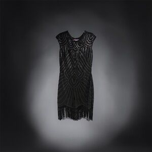 Sequined Black Fringe Mini Dress